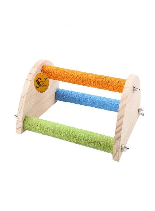 Sage Square Bird Training Perch,Wooden Perch Wooden Platform Natural Wood Stand Toy Branch for Birds(Semicircle) - Image 2